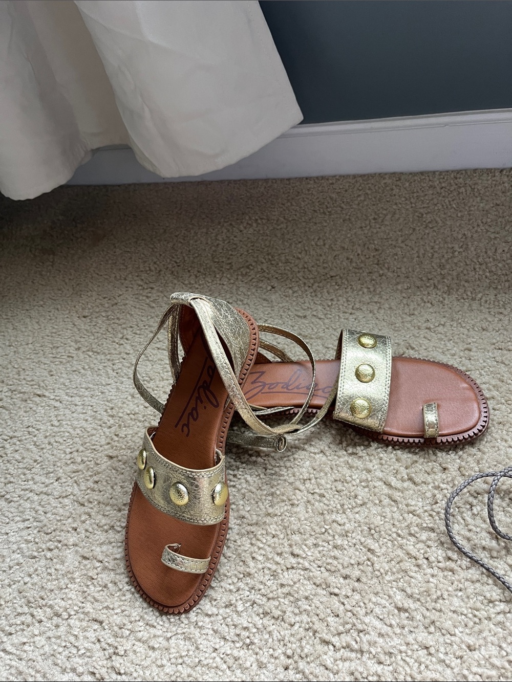 Caryn new Metallic Gold Strappy Flat Sandals with Stud Accents